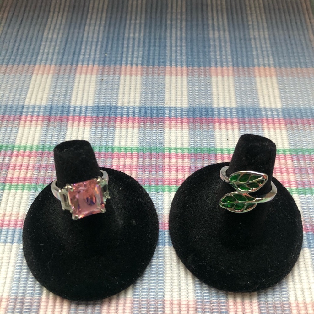 Fashion Pink CZ Ring & Green Leaf Ring